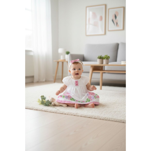 New Baby Girl Dress Set with matching headband underwear size 6 to 9 months - Picture 2 of 3